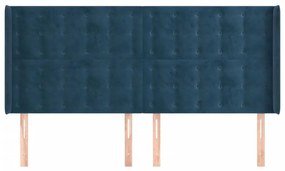 Cabeceira cama c/ abas veludo 183x16x118/128 cm azul-escuro
