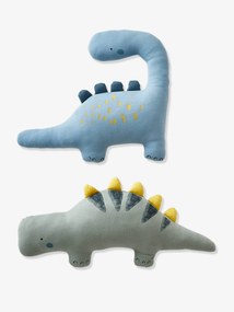 Lote de 2 almofadas, Pequeno Dinossauro azul medio liso com motivo