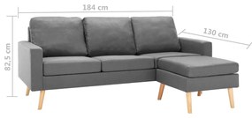 Sofá Ginger Chaise Longue -  Cor Cinza Claro - De 3 Lugares - Tecido S