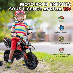 Motocicleta elétrica infantil com licença da Aprilia, com 2 motores de 12 V, rodas motrizes, luz LED e música - vermelha