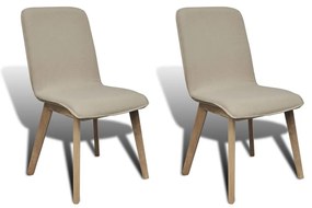 Cadeiras jantar 2 pcs tecido bege e madeira de carvalho maciça