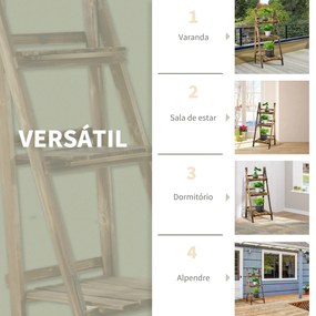 Outsunny Suporte para Plantas de 3 Níveis Prateleira para Plantas Dobrável Suporte para Vasos de Madeira para Interior e Exterior 40x37x93 cm Madeira