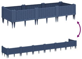 Vaso/floreira de jardim c/ estacas 125x40x28,5 cm PP cinzento azul