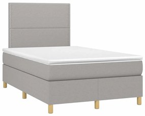Cama box spring c/ colchão e LED 120x190 cm tecido cinza-claro