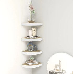 vidaXL Prateleiras canto parede 4 pcs 25x25x3,8 cm MDF carvalho/branco