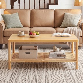 Mesa de Centro retangular, 100 x 52 x 45 cm, Dois Níveis de Arrumação, Natural
