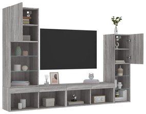 vidaXL 4 pcs móveis parede p/ TV c/ LEDs deriv. madeira cinza sonoma