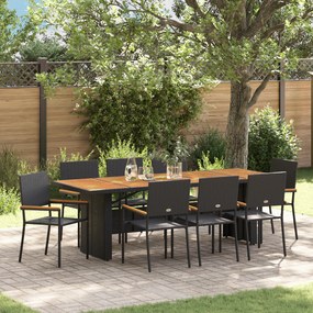 Conjunto de Jantar de Jardim VidaXL com 9 Peças em Rattan Preto