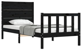 Estrutura de cama com cabeceira 90x200 cm madeira maciça preto