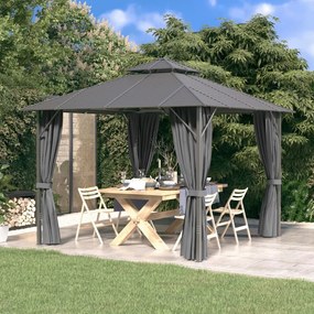vidaXL Gazebo com paredes laterais e telhado duplo 3x3 m antracite
