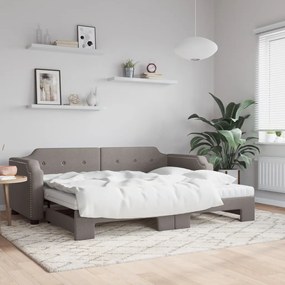 vidaXL Sofá-cama + gavetão/colchões 100x200cm tecido cinza-acastanhado