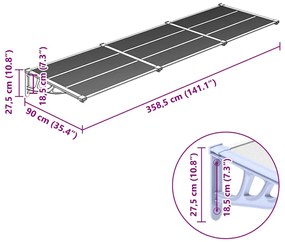 Toldo para porta 358,5x90cm policarbonato cinzento/transparente