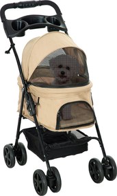 PawHut Carrinho para cães, dobrável, 2 cintos de segurança, 2 suportes para copo, 67 x 45 x 96 cm, Caqui | Aosom Portugal