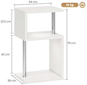Mesa Auxiliar com Luz LED 3 Níveis Forma de S Prateleiras Abertas e Estrutura em Alumínio 44x38x75 cm Branco