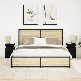 Cômoda de Canto vidaXL com Luzes LED 2 pcs Carvalho Preto 35x39x55 cm