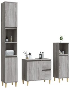 3 pcs conjunto móveis WC derivados de madeira cinzento sonoma
