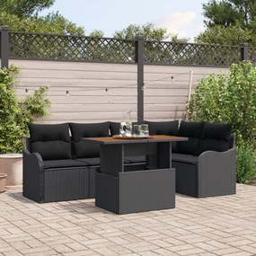 Conjunto de Sofá de Jardim de 6 Peças com Almofadas em Rattan PE Preto