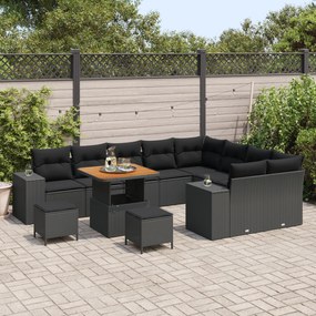 Conjunto de Sofá de Jardim vidaXL de 12 Peças com Almofadas Preto Vime