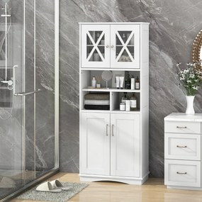 Armário multifuncional de casa de banho ou cozinha 60 x 30 x 145 cm com portas e 3 cubos e com estantes ajustáveis Branco