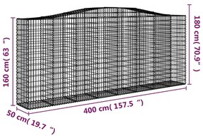 Cestos gabião arqueados 2pcs 400x50x160/180cm ferro galvanizado
