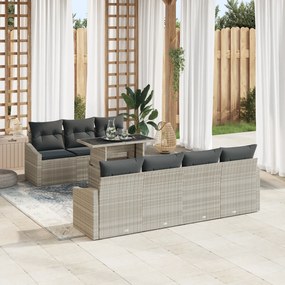 Conjunto de Sofá de Jardim de 8 Peças com Almofadas Cinza Claro em Rat