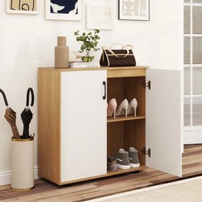 Armário de armazenamento moderno com 2 portas e prateleira ajustável em 5 posições Natural + Branco