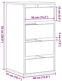 Cómoda com 4 Gavetas - 40x41x76 cm - derivados de madeira - branco