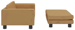 Sofá infantil com apoio de pés 100x50x30 cm veludo castanho