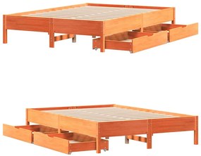 Cama sem colchão 140x200 cm madeira pinho maciça castanho-mel