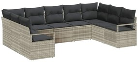 Conjunto de Sofá de Jardim 9 Peças com Almofadas Cinza Claro em Rattan