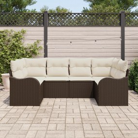 Conjunto de Sofá de Jardim VidaXL 6 Peças com Almofadas Castanho Ratta