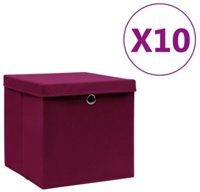 Caixas de arrumação c/ tampas 10pcs 28x28x28 cm vermelho-escuro