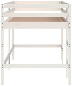 Cama alta p/ criança c/ escada 90x200 cm pinho maciço branco