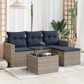 vidaXL 5 pcs conjunto sofás p/ jardim c/ almofadões vime PE cinzento