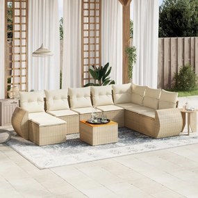 vidaXL 9 pcs conjunto de sofás p/ jardim com almofadões vime PE bege