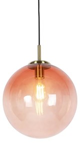 Candeeiro de suspensão Art Deco em latão com vidro cor-de-rosa 33 cm - Pallon Art Deco