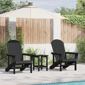 Conjunto de Lounge para Jardim de 3 Peças Preto HDPE