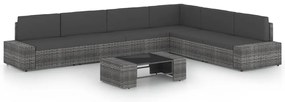 7 pcs conjunto lounge de jardim c/ almofadões vime PE cinzento