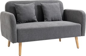 HOMCOM Sofá 2 lugares com 2 almofadas decorativas, Loveseat compacto estofado em veludo moderno para sala de estar, quarto, espaços pequenos, Cinza 130 x 70 x 80 cm | Aosom Portugal