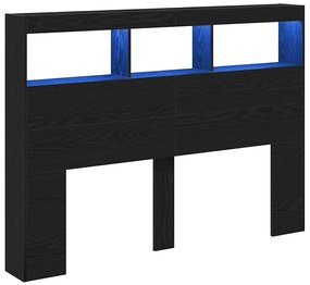 Armário cabeceira c/ luzes LED 140x17x102 cm carvalho preto