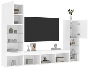 vidaXL 4pcs móveis de parede p/ TV c/ LEDs derivados de madeira branco