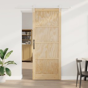Porta Deslizante vidaXL com Conjunto de Hardware 93x232 cm Madeira de Pinho