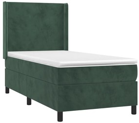 Cama box spring c/ colchão/LED 80x200 cm veludo verde-escuro