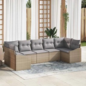 vidaXL Conjunto de Jantar para Jardim 7 Peças com Almofadas em Vime Bege