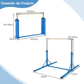 Barra de ginástica infantil dobrável com 13 alturas ajustáveis Estrutura triangular para ginásio em casa Carga 100 kg Azul