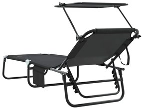 Espreguiçadeiras Dobráveis 2 pcs com Toldo Preto Tecido Oxford 600D