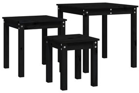 Mesas de encastrar 3 pcs madeira de pinho maciça preto
