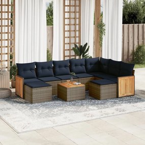 vidaXL 10 pcs conjunto sofás p/ jardim c/ almofadões vime PE cinzento