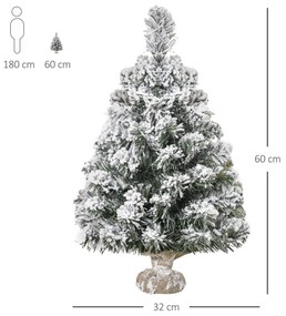 Árvore de Natal Artificial 60cm com 67 Ramos Ignífugos e Base de Cimento Decoração de Natal para Mesa Escritório Ø32x60cm Verde e Branco