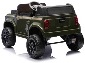 Jipe elétrico para crianças Toyota Landcruiser 12V controlo remoto de 2,4 GHz, entrada USB/AUX, Bluetooth, suspensão, bateria de lítio, luzes LED Verd